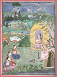 Miniaturmalerei einer Yogini in einer Landschaft, Bikaner, 1680